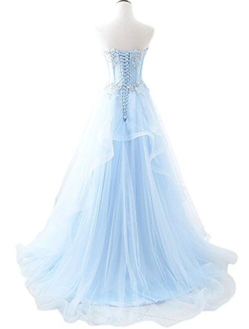 Maricopyjam Women's Sheer Waist Fishbone Symmetrical Peplum Long Prom Dress