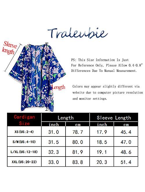 Traleubie Women's Beach Cover Up Floral Print Chiffon Summer Swimwear Kimono Cardigan