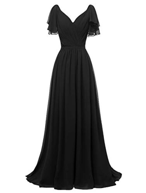 Buy Yexinbridal Ruffle Sleeves Bridesmaid Dress V-Neck Chiffon Long ...