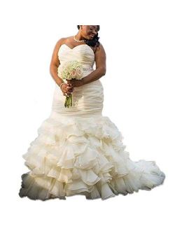 DreHouse Women's Sweetheart Beaded Pleats Mermaid Wedding Dresses Plus Size
