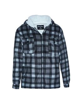 RTGHNMF Mens Fur Lined Padded Lumberjack Check Button Shirt Hoodies Flannel Quilted Fleeced Sherpa Jackets Plus Big Size