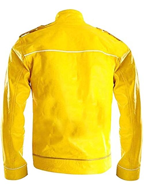 Mens Freddie Mercury Jacket Queen Wembley Concert Yellow Leather Costume Faux/Real