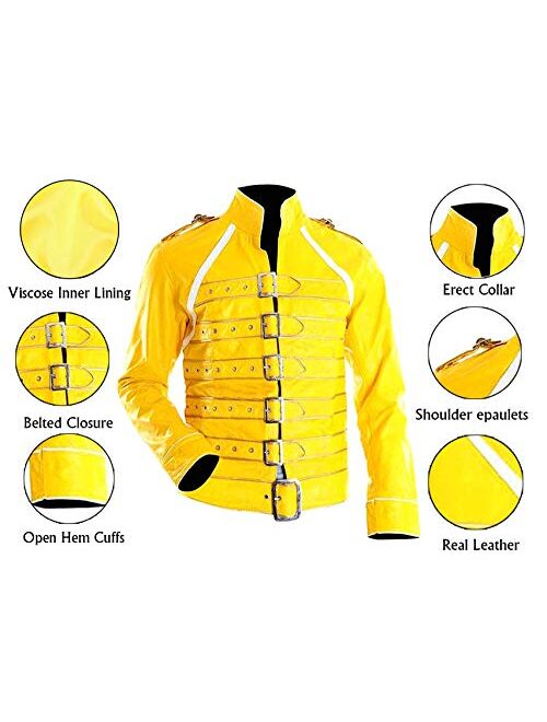 Mens Freddie Mercury Jacket Queen Wembley Concert Yellow Leather Costume Faux/Real