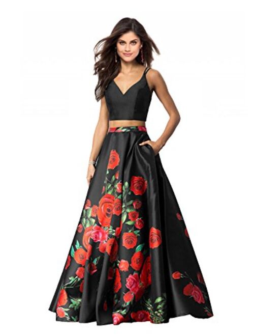 Lily Wedding Womens 2 Piece Printed Prom Dress 2018 Long Evening Ball Gowns