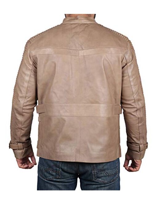 RealLambskin Leather Jacket for Men - Beige & Brown Mens Leather Jackets