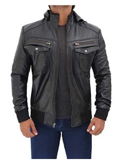 Brown Mens Leather Jacket - Real Lambskin Hooded Leather Jackets for Men