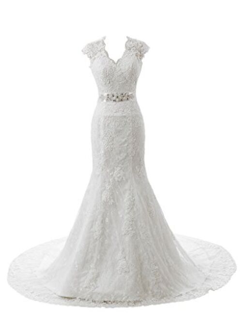 Ubridal Real Pictures Embroidery Lace Mermaid Court Wedding Dresses Bridal Gowns