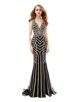 Belle House Women's Long Formal Dresses with Beads Luxury Prom Ball Gown Evening Dress