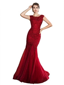 Belle House Women's Long Formal Dresses with Beads Luxury Prom Ball Gown Evening Dress