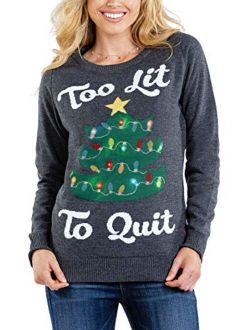 Women's Too Lit Light Up Ugly Christmas Sweater - Christmas Sweater w/Incl Lights