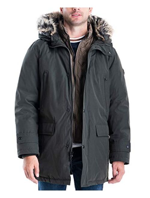 Michael Kors Men's Big and Tall Bib Snorkel Faux Fur Trim Hooded Coat
