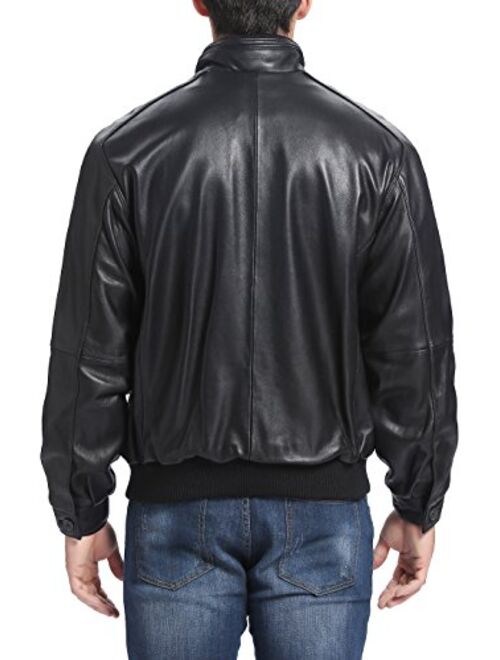 BGSD Men's Black Lambskin Leather Bomber Jacket (Regular and Big and Tall Sizes)