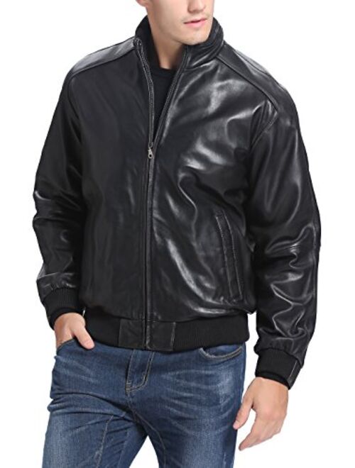 BGSD Men's Black Lambskin Leather Bomber Jacket (Regular and Big and Tall Sizes)