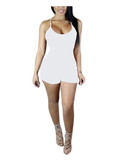 Romastory Women's Sexy Backless Jumpsuits One-Piece Bandage Romper Shorts