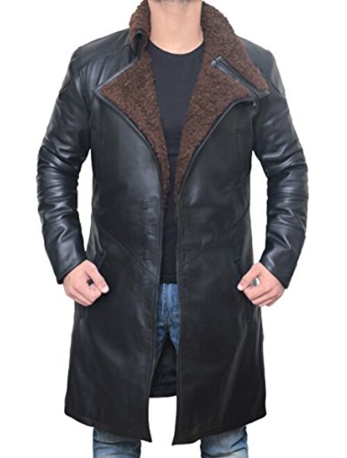 Blingsoul Black Trench Coat Men - Winter Shearling Leather Coat Jacket for Men