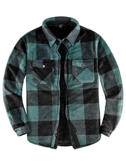 ZENTHACE Men's Warm Sherpa Lined Fleece Plaid Flannel Shirt Jacket(All Sherpa Fleece Lined)