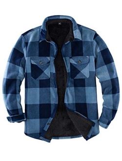 ZENTHACE Men's Warm Sherpa Lined Fleece Plaid Flannel Shirt Jacket(All Sherpa Fleece Lined)