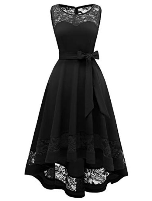 Gardenwed Women's Vintage Floral Lace Cocktail Formal Swing Dress Hi-Lo Bridesmaid Dresses Homecoming Dress for Party