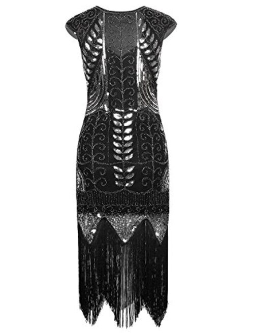 VIJIV Long Prom 1920's Vintage Gatsby Bead Sequin Art Nouveau Deco Flapper Dress