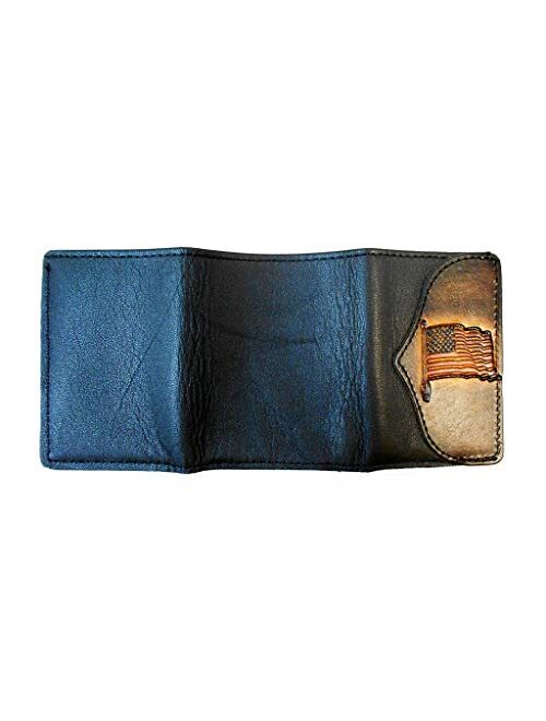 Hilltop Leather Company Mens Handcrafted Leather Trifold Wallet American Flag USA