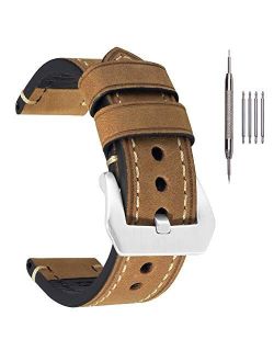 Leather Watch Bands for Men,Vintage Crazy Horse Leather & Vegetable Tanned Leather & Oil Waxed Leather Thick Watch Bands 20mm 22mm 24mm 26mm