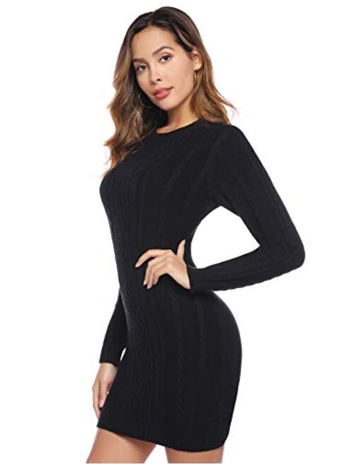 Aibrou Long Sleeve Sweater Dresses for Women Round Neck Twist Cable Knit Tunic Sweater Pullover