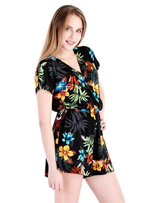Dolcevida Womens Summer Floral Rompers V Neck Short Jumpsuits Bell Sleeve Playsuit
