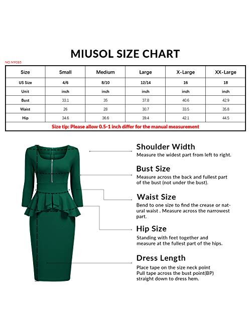 Miusol Women's Retro Square Neck Ruffle Style Slim Business Pencil Dress