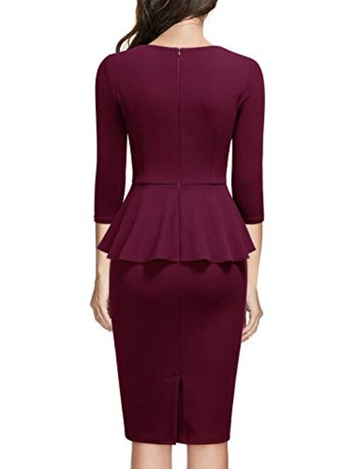 Miusol Women's Retro Square Neck Ruffle Style Slim Business Pencil Dress