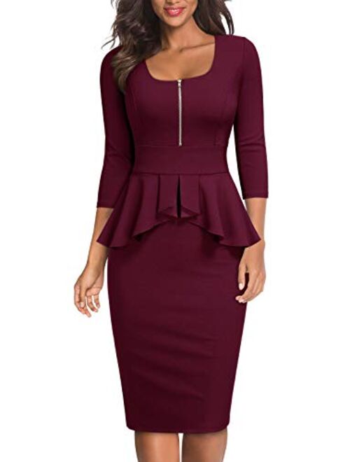 Miusol Women's Retro Square Neck Ruffle Style Slim Business Pencil Dress