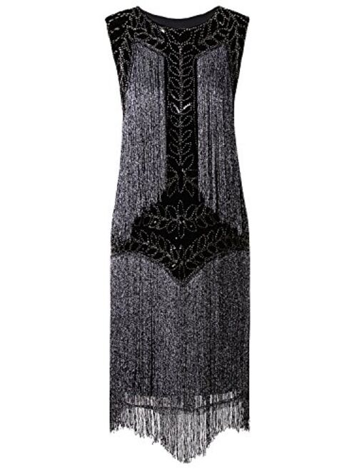 VIJIV Women's Flapper Dresses 1920s Gatsby Full Fringed Vintage Cocktail Dress