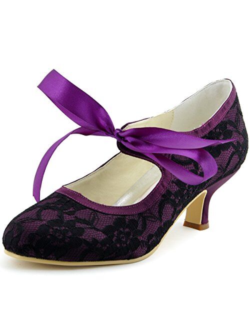 ElegantPark Lace Wedding Shoes Closed Toe Bridal Shoes Women Mary Jane Low Heels Pumps Wedding Dress Shoes
