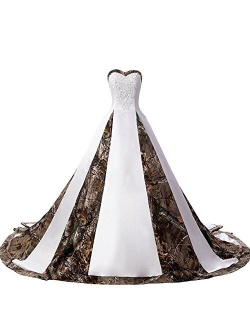 ZVOCY Women's Camouflage Wedding Dresses for Bride Satin Camo Long Formal Gown for Wedding White