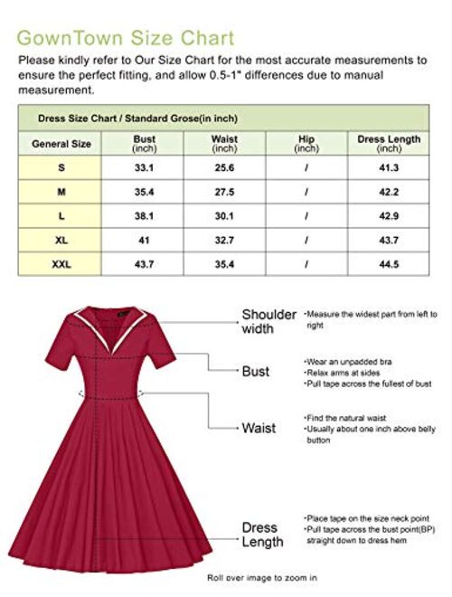 GownTown Women's 1950s Retro Vintage V-Neck Party Swing Dress