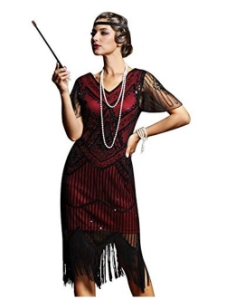Women's 1920s Flapper Dress Short Sleeve Glitter Sequin Inspired Fringed Party Cocktail Dresses