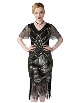 Women's 1920s Flapper Dress Short Sleeve Glitter Sequin Inspired Fringed Party Cocktail Dresses