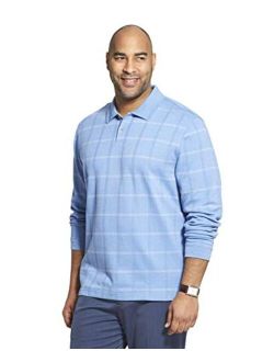 Men's Big and Tall Flex Long Sleeve Jaspe Windowpane Polo Shirt
