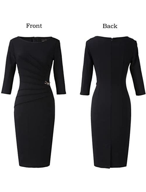 VFSHOW Womens Elegant Ruched Work Business Office Cocktail Sheath Dress