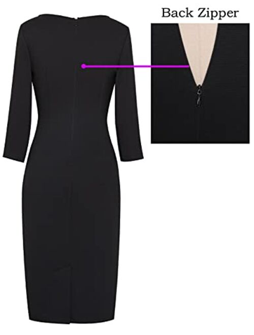 VFSHOW Womens Elegant Ruched Work Business Office Cocktail Sheath Dress