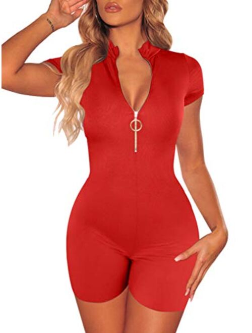 GOKATOSAU Women's Sexy Bodycon Casual Short Sleeve Club Rompers Short Jumpsuit