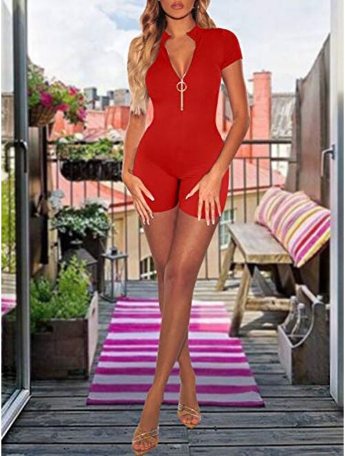 GOKATOSAU Women's Sexy Bodycon Casual Short Sleeve Club Rompers Short Jumpsuit