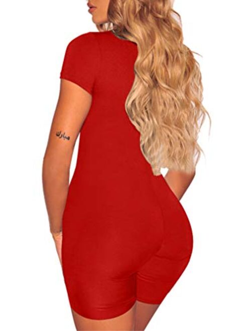 GOKATOSAU Women's Sexy Bodycon Casual Short Sleeve Club Rompers Short Jumpsuit