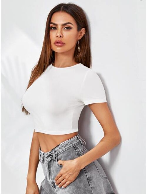 Shein Lace Up Solid Crop Top