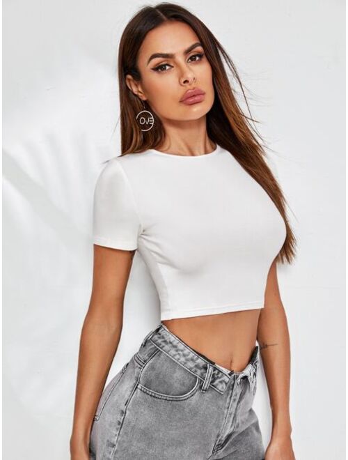 Shein Lace Up Solid Crop Top