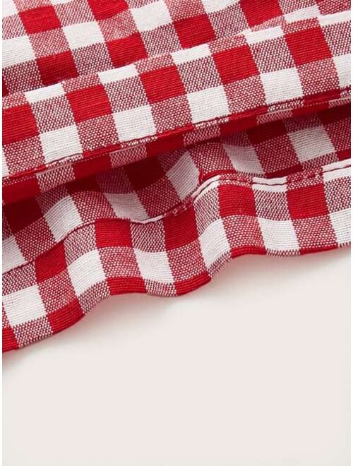 Shein Tie Back Ruffle Strap Gingham Top