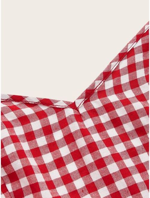Shein Tie Back Ruffle Strap Gingham Top