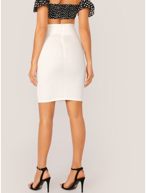 Shein Solid Zip Back Bodycon Pencil Skirt
