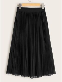 Solid Pleated Elastic Waist Skirt