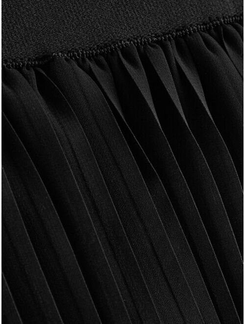 Shein Solid Pleated Elastic Waist Skirt