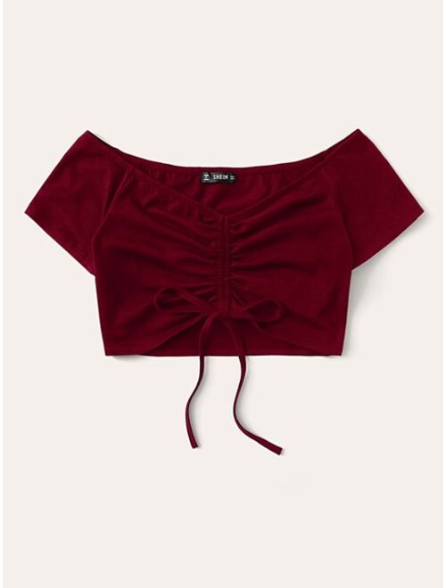 Shein Drawstring Knot Front Crop Top